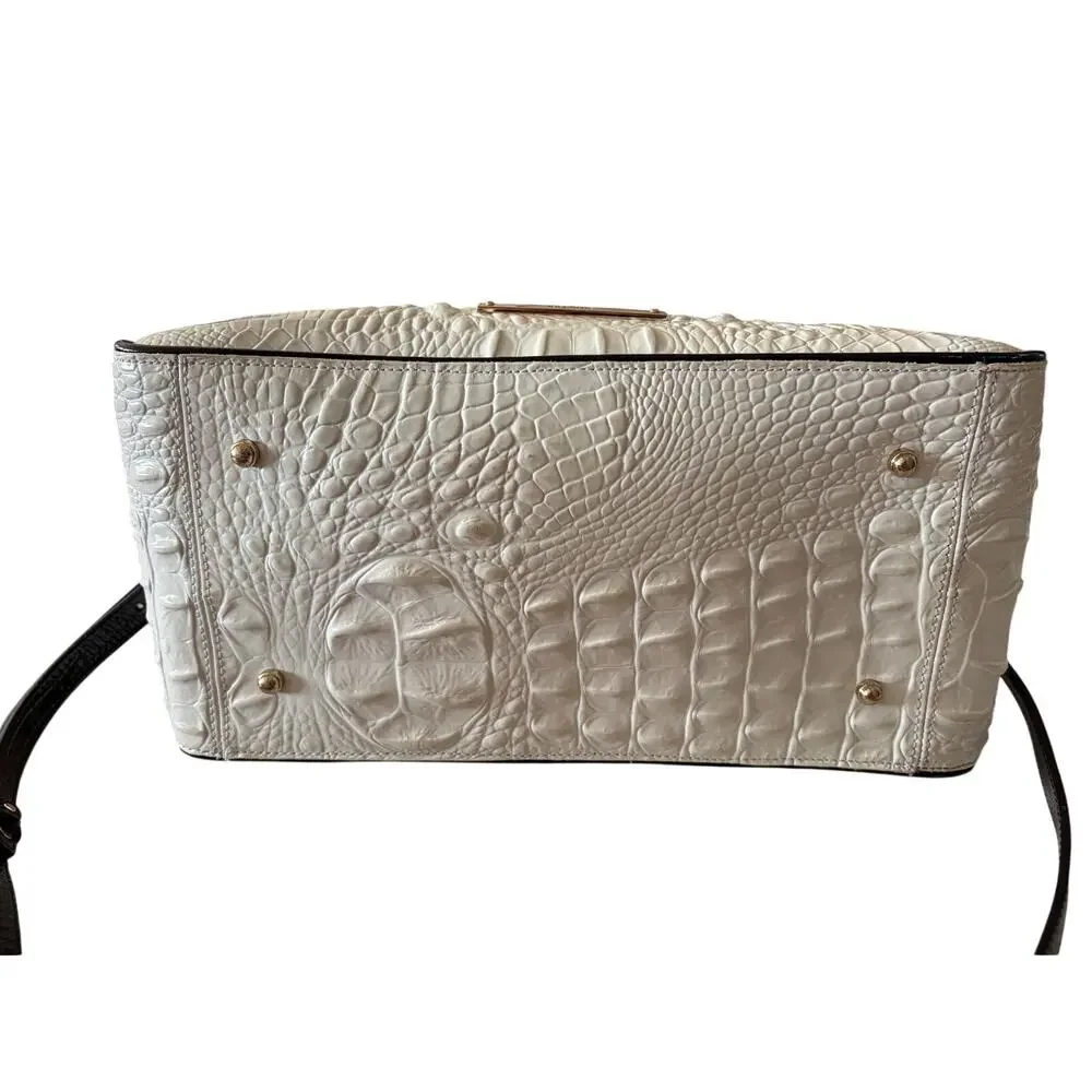 Retired Brahmin Hudson Satchel Magnolia Stripe Melbourne Leather Dome Crossbody